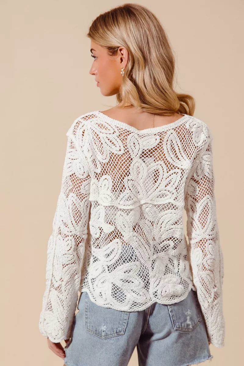 SO ME Button Front Floral Pattern Crochet Lace Cardigan New Era Fashion LLc