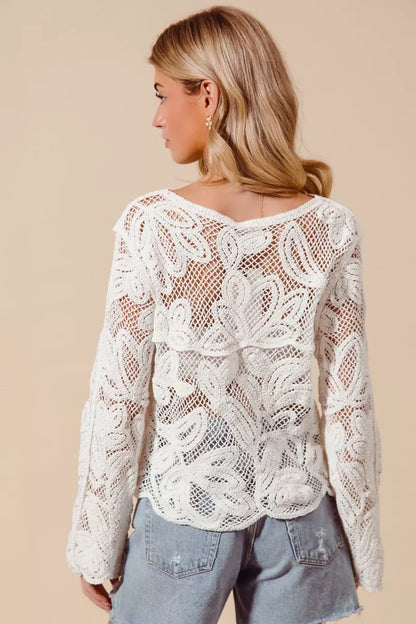 SO ME Button Front Floral Pattern Crochet Lace Cardigan New Era Fashion LLc