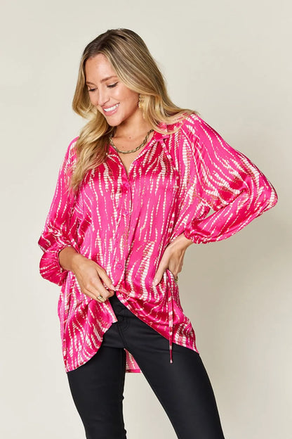 Double Take Full Size Printed Button Up Long Sleeve Shirt New Era Fashion LLc