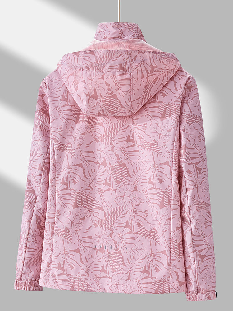 Women'S Outdoor Windbreaker Jacket | Casual Stand Collar, Non-Stretch Fabric, Random Print, Long Sleeve, Zipper Closure, Detachable Hood NovaCart
