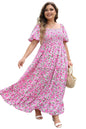 Pink Plus Size Floral Print Smocked Puff Sleeve Dress Garden Naked Curves