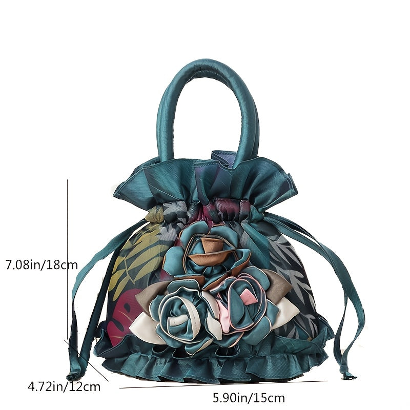 Floral Decor Drawstring Handbag, Trendy Small Evening Bag, Simple Phone Bag, Cute Bucket Bag NovaCart
