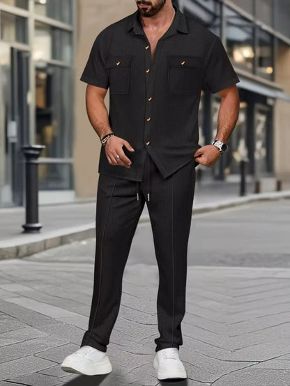 Men's Full Size Casual Short Sleeve Shirt and Pants Set Plus Size New Era Fashion LLc
