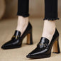 Women's Retro Chunky Heel Pointed Toe Pumps – Slip-On Office Heels FitiqueFit