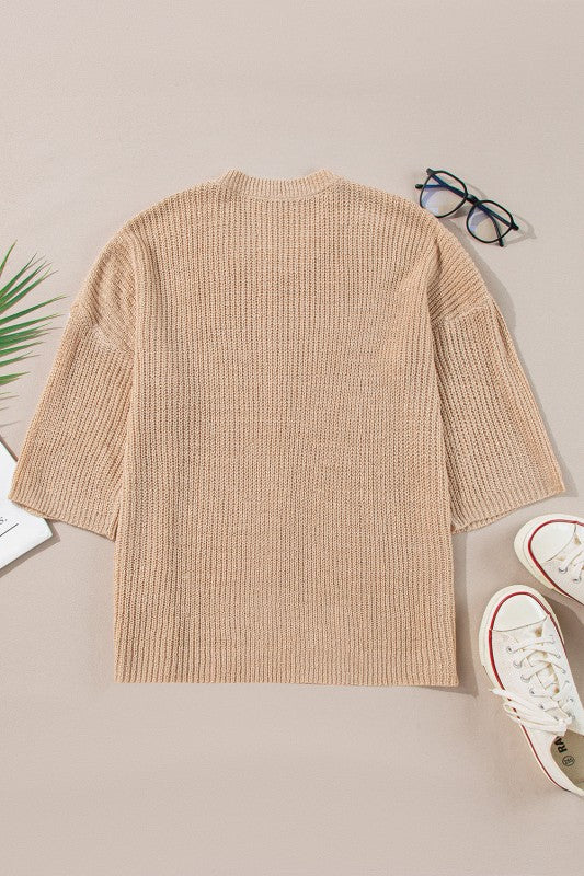 Contrast Stripe 3/4 Sleeve Crew Neck Sweater Shop Style & More | Fresh Looks, Everyday Deals & Free Shipping