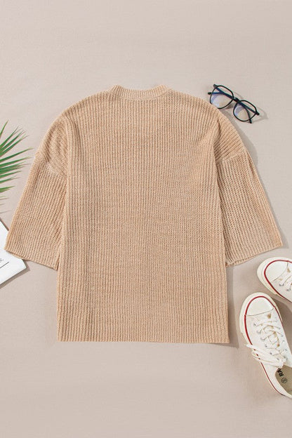 Contrast Stripe 3/4 Sleeve Crew Neck Sweater Shop Style & More | Fresh Looks, Everyday Deals & Free Shipping