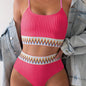 Bikini Scoop Neck High Waist 2 Piece Swimsuit for Women – Chic Solid Color Bikini Set with Contrast Band Detail – Stretchy Comfortable Flattering Swimwear for Beach Pool and Summer Vacation Stevvex