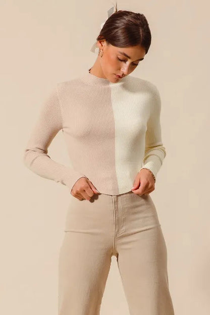 SO ME Color Block Fitted Crop Sweater Top West2East Surf