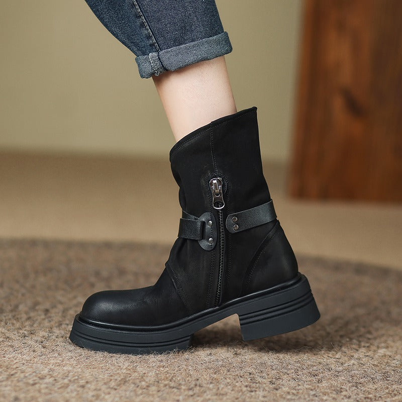 Women’s Brown Retro British-Style Ankle Boots | Autumn Winter Boots FitiqueFit