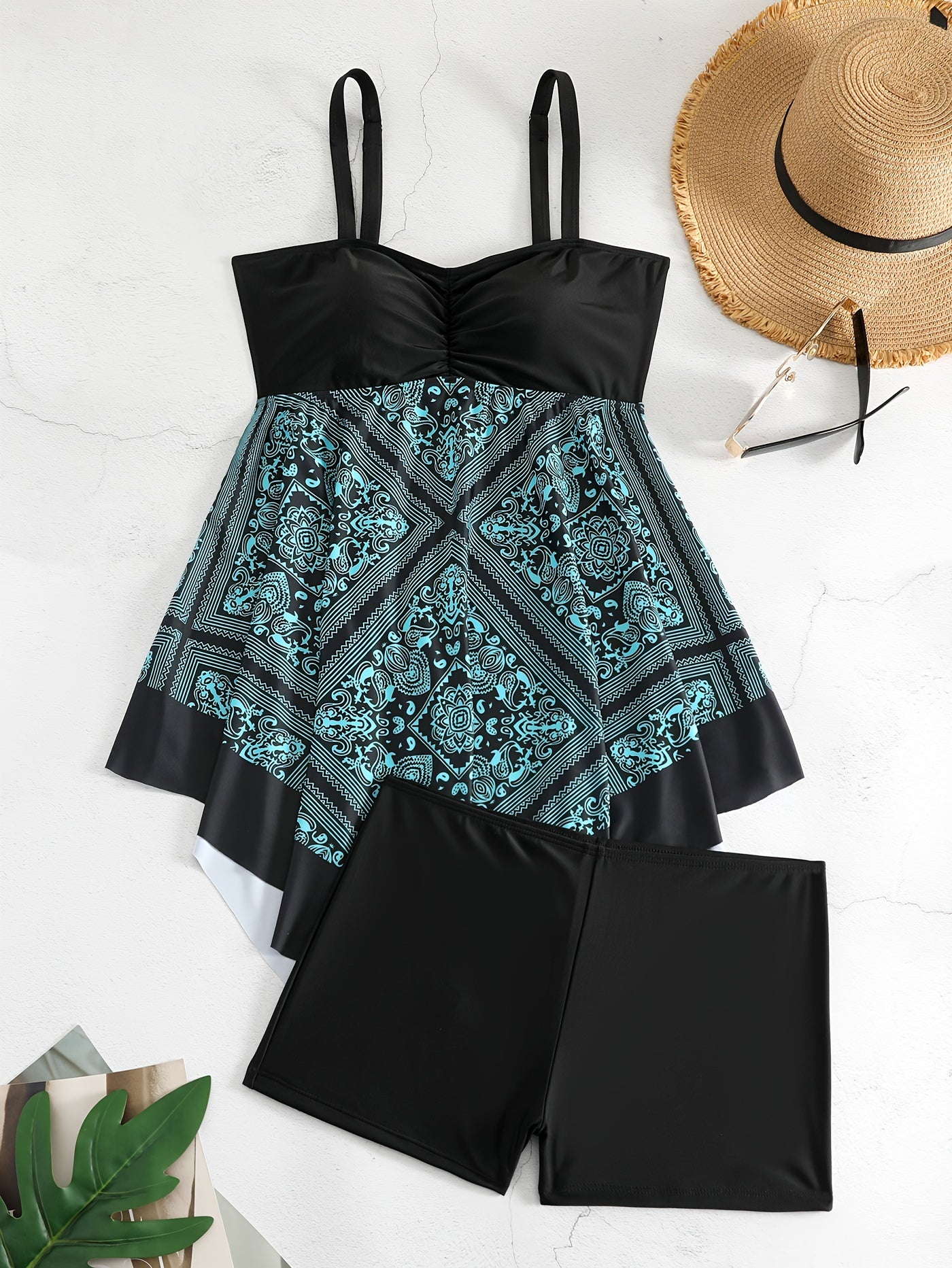 Plus Size Women's Printed Two-Piece Skirt Swimsuit, Sexy Printed Swimwear, Plus Size Style NovaCart
