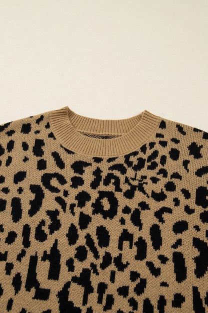 Leopard Ribbed Trim Crewneck Drop Shoulder Sweater Shop Style & More | Fresh Looks, Everyday Deals & Free Shipping