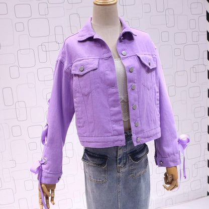 Short Denim Jacket, Bow Tie Jacket Top Purple See size chart under “more details” The Fashion Celestial