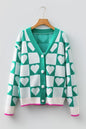 Valentines Heart Checker Buttoned V-Neck Cardigan Shop Style & More | Fresh Looks, Everyday Deals & Free Shipping