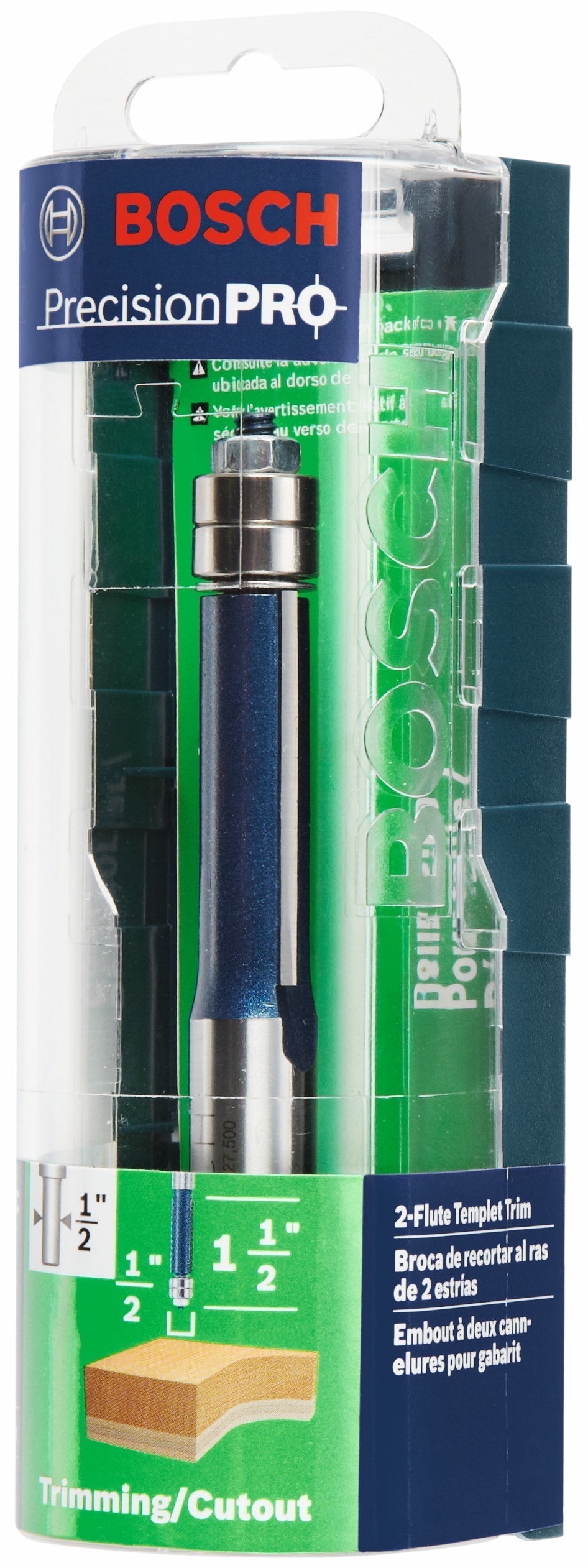 BOSCH 85601MC 1/2 In. x 1-1/2 In. Carbide-Tipped Double-Flute Template Trim Router Bit VM Hardware