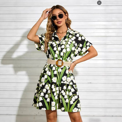 Women’s Belted Short Sleeve Midi Dress FitiqueFit