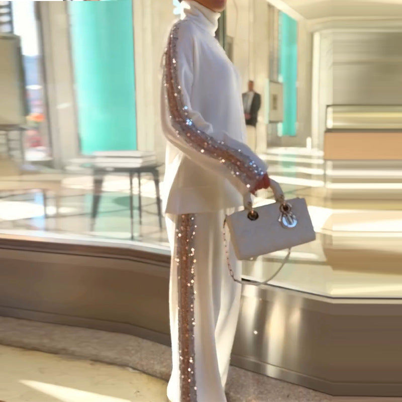 Turtleneck Fashion Niche Sequin Trim Blouse And Pants See size chart under “more details” The Fashion Celestial