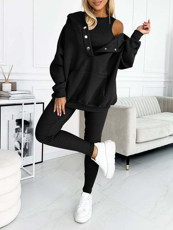 Casual Hooded Sweater Thickened Thread Fitted Vest Pants Three-piece Set See size chart under “more details” The Fashion Celestial