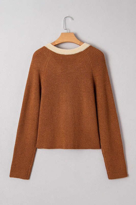 Contrast Trim Buttoned V-Neck Cropped Cardigan Shop Style & More | Fresh Looks, Everyday Deals & Free Shipping