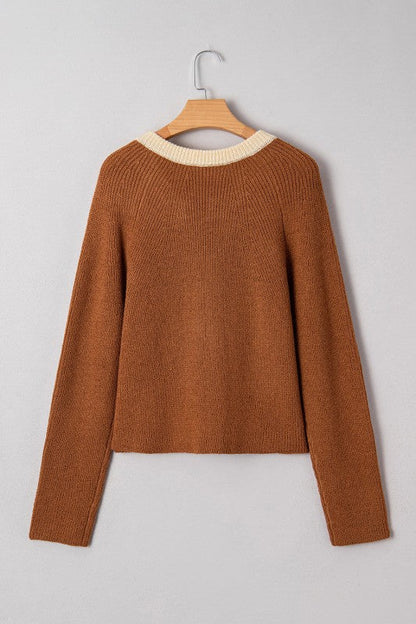 Contrast Trim Buttoned V-Neck Cropped Cardigan Shop Style & More | Fresh Looks, Everyday Deals & Free Shipping