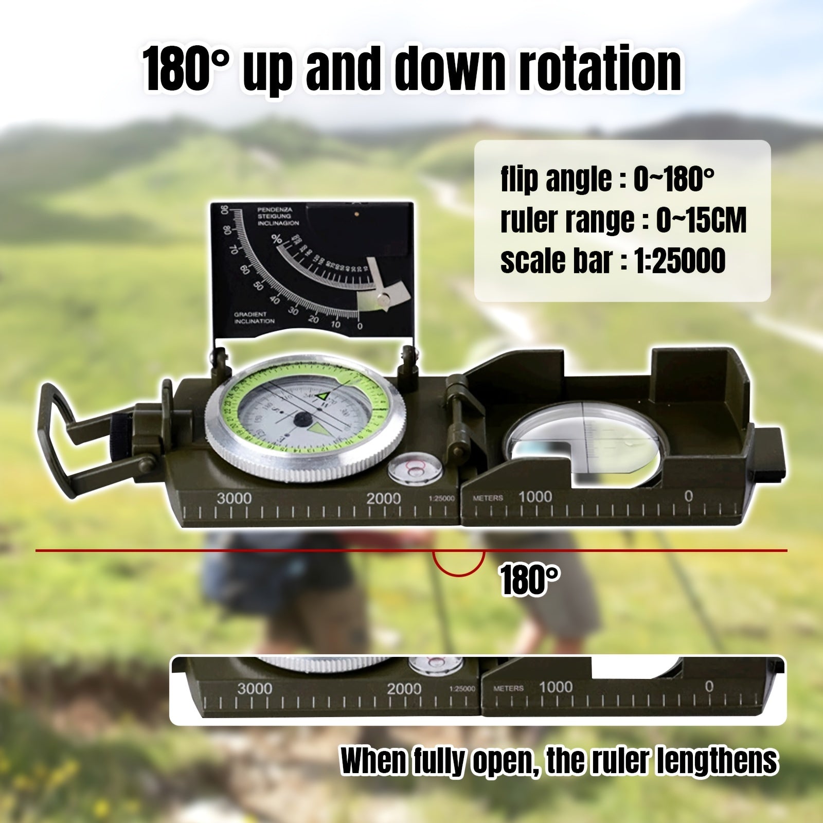 Multifunctional Luminous Dial Waterproof Anti-fog Accurate Compass For Hiking Camp NovaCart