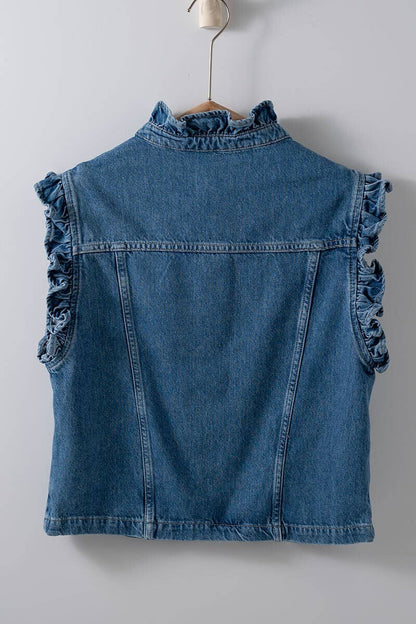 Victorian Muse Ruffle-Trim Denim Vest – High Collar Statement Layer Fitkitty Culture Athleisure Wear, Yoga Wear & Women's Clothing
