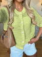 Women's Hollow-Out Knit Cardigan – Open Front, Short Sleeve, Solid Color FitiqueFit