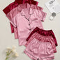 [Three Suits] Multicolor Variety of Short-sleeved Shorts Solid Color Imitation Y Satin PJ Set Women's Two-piece Suit NovaCart