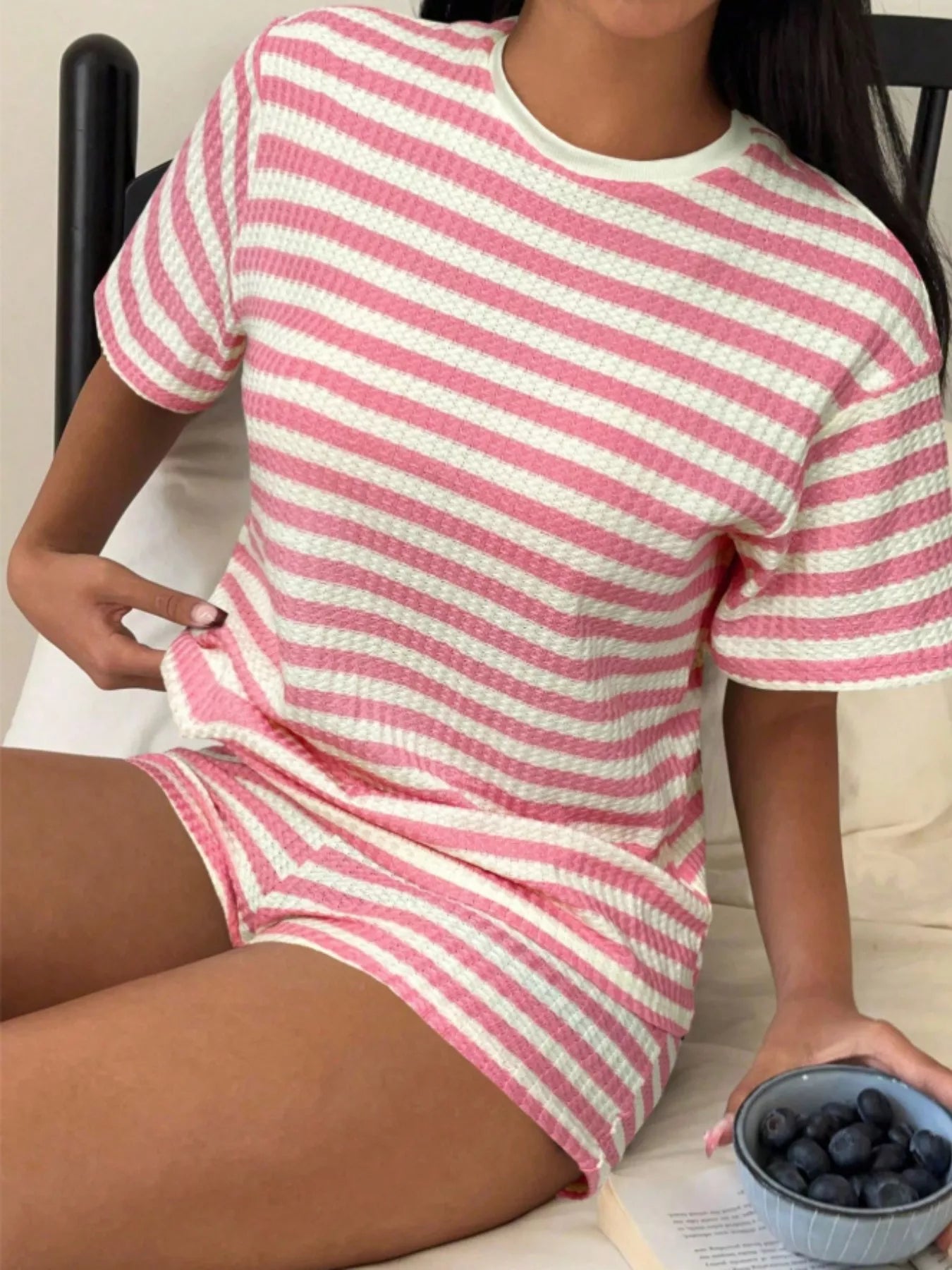 Striped Round Neck Top and Shorts Set New Era Fashion LLc