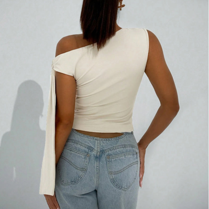 Women’s One-Shoulder Asymmetrical Tie Shoulder Top – Going Out & Party Shirt FitiqueFit