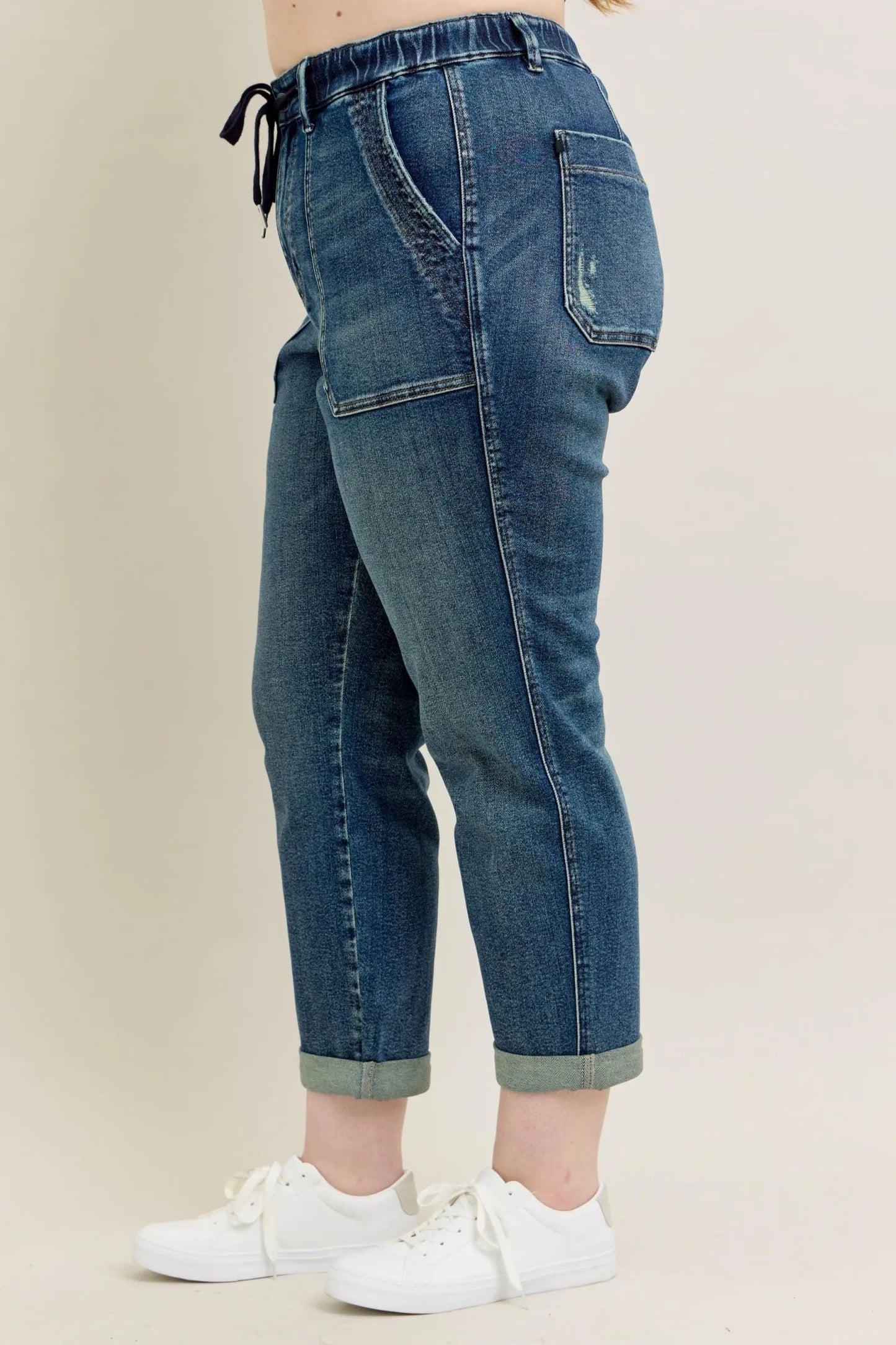 Judy Blue Full Size HW Vintage Wash Jeans w/ Drawstring Plus Size West2East Surf