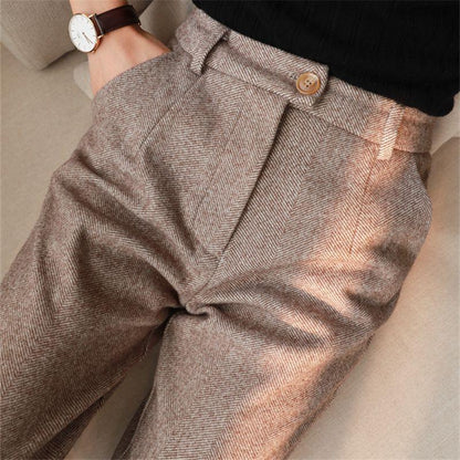 Women's Solid Color Wool-Like Tapered Trousers | Classic Ankle-Length Pants FitiqueFit