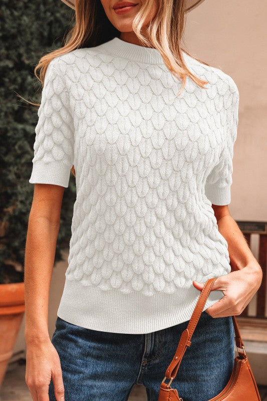 Fish Scale Textured Knit Short Sleeve Sweater Shop Style & More | Fresh Looks, Everyday Deals & Free Shipping