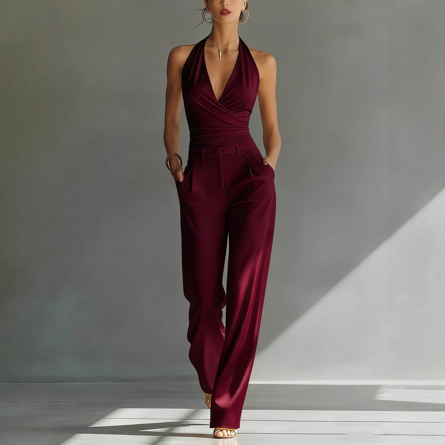 Women’s One-piece Trousers Lace Backless Deep V – High-Waisted Casual Outfit FitiqueFit