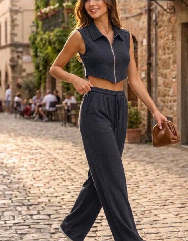 Women's Sleeveless Vest & Wide-Leg Pants Set FitiqueFit