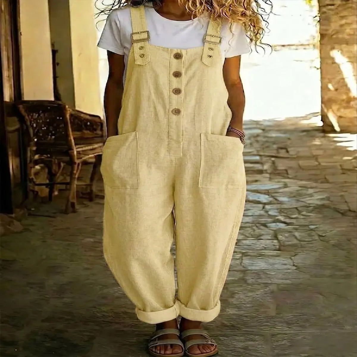 Women's Vintage High-Waist Straight-Leg Overalls – Sleeveless Suspender Jumpsuit FitiqueFit