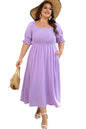 Wisteria Swiss Dot Smocked Frilled Neckline Short Sleeve Plus Size Dress Garden Naked Curves
