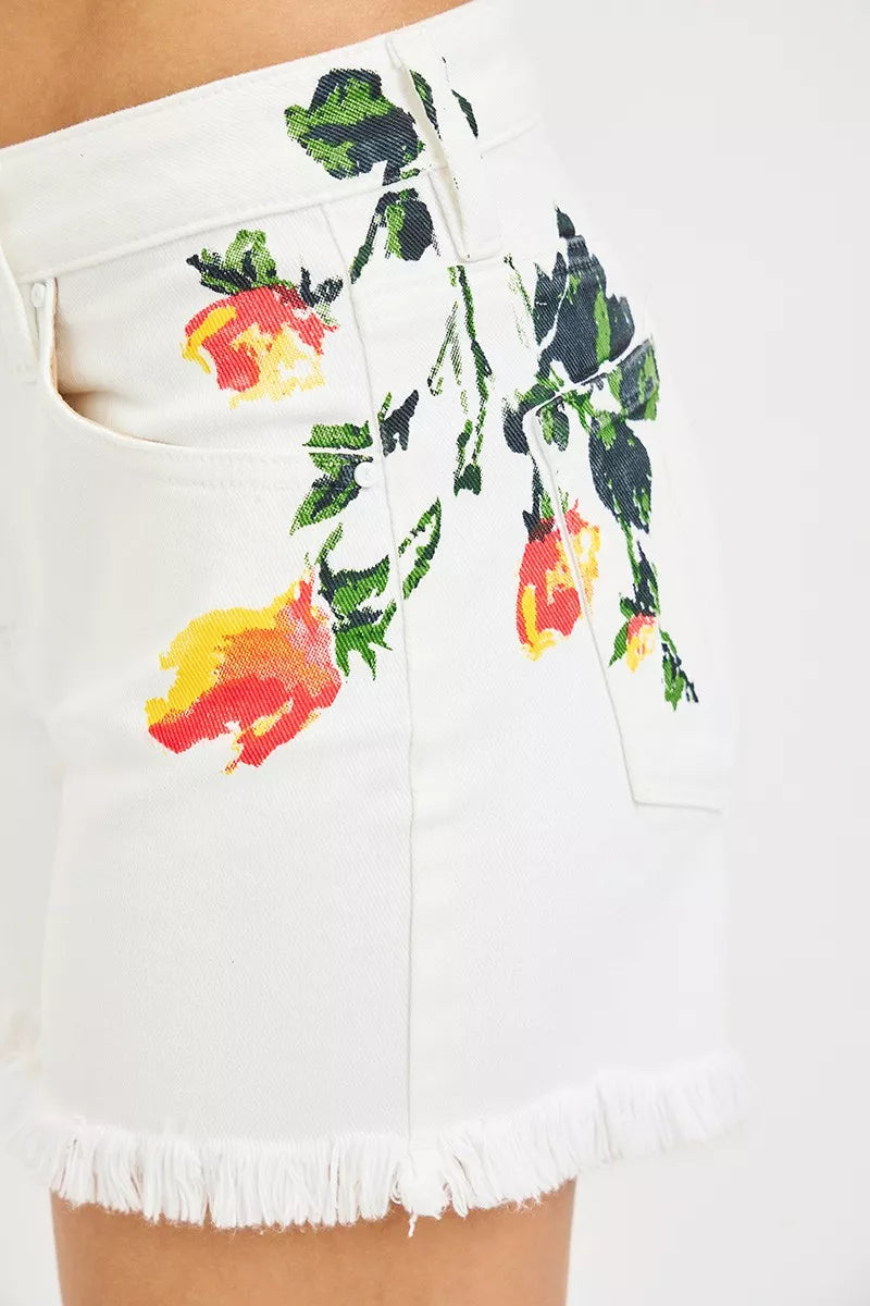 RISEN Tummy Control High Rise Flower Printed Shorts New Era Fashion LLc