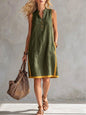 Women's Sleeveless V-Neck Button-Front Pocketed A-Line Midi Dress FitiqueFit