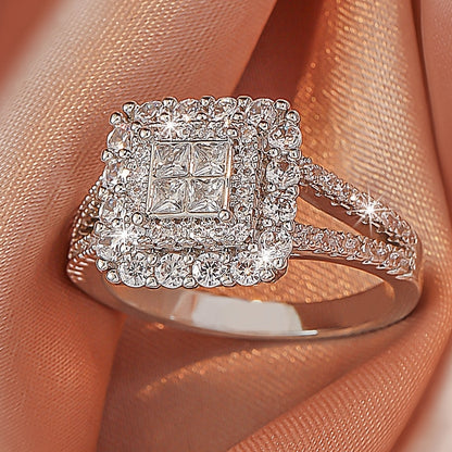 Large multi row white Synthetic Zirconia, fashionable, stylish, and atmospheric. Couples, lovers, gifts, wedding rings, Holiday Accessories, Couple Jewelry, Elegant Rings, Stylish Jewelry, Plated Rings, Highquality Finish, St NovaCart
