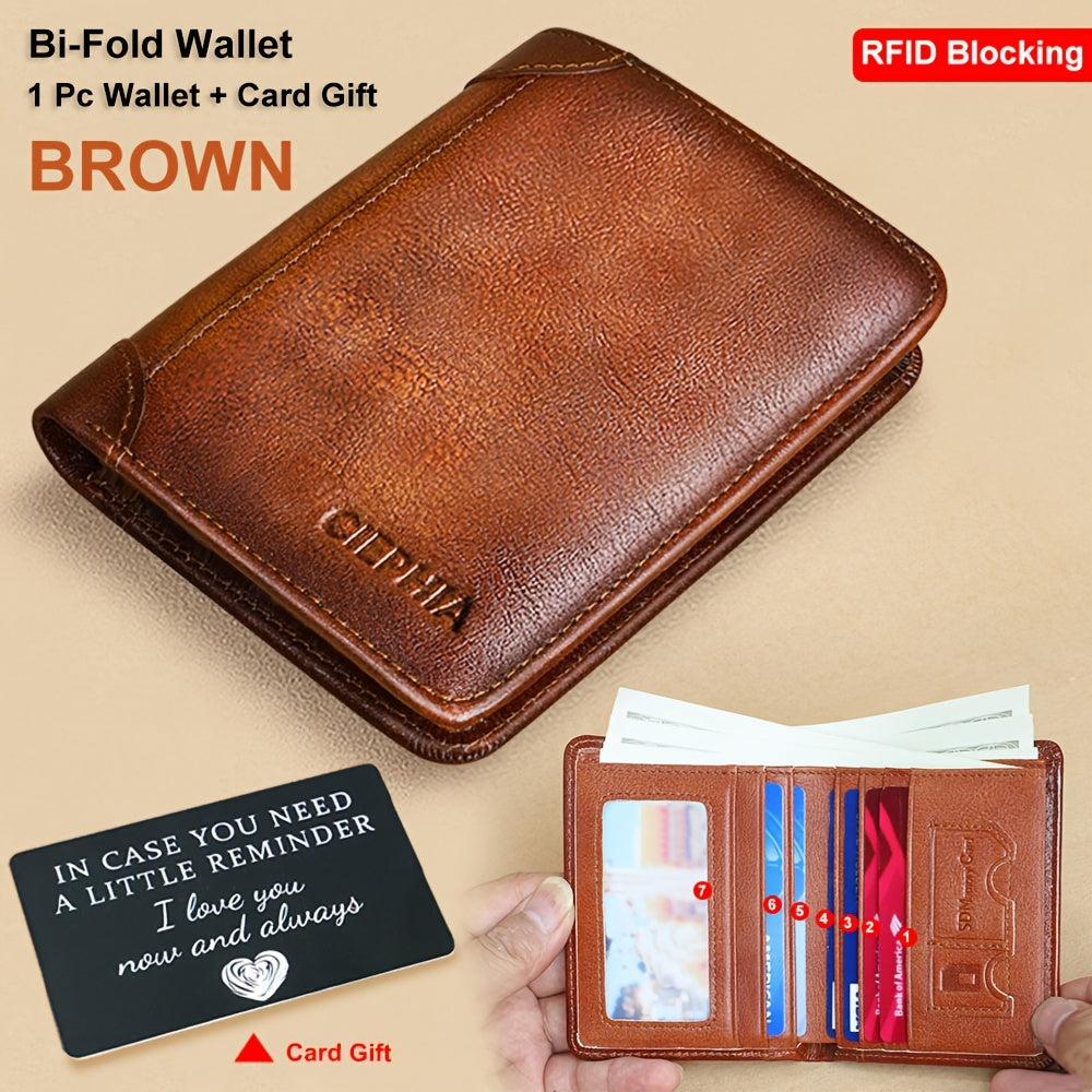 Genuine Leather Men's Wallet/Ultra-Thin Top-Grain Cowhide/Compact Multi-Function ID Credit Card Holder/RFID Blocking/Blessing Card Set/Christmas Valentine's Day Father's Day Gift NovaCart