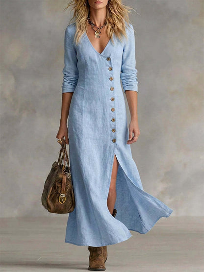 Casual Cotton Linen Long Sleeve Women’s Dress FitiqueFit