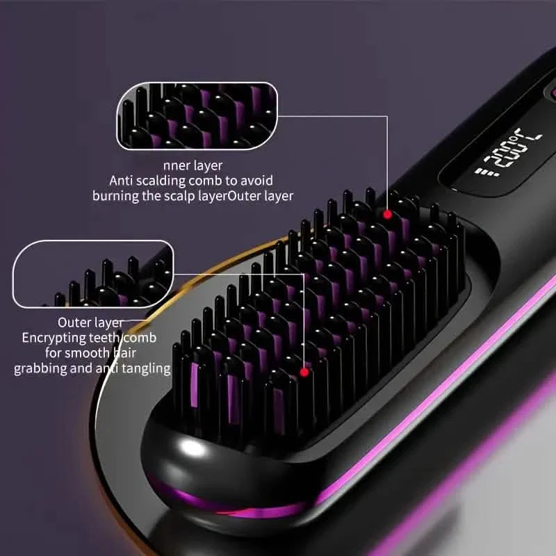 Portable Wireless Hair Straightener Comb – USB Rechargeable, 3-Speed, Negative Ion DailySale