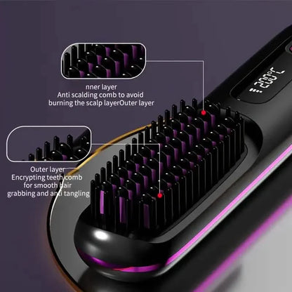 Portable Wireless Hair Straightener Comb – USB Rechargeable, 3-Speed, Negative Ion DailySale