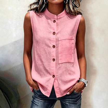 Women's Sleeveless Crop Top with Buttoned Pockets – Solid Color FitiqueFit