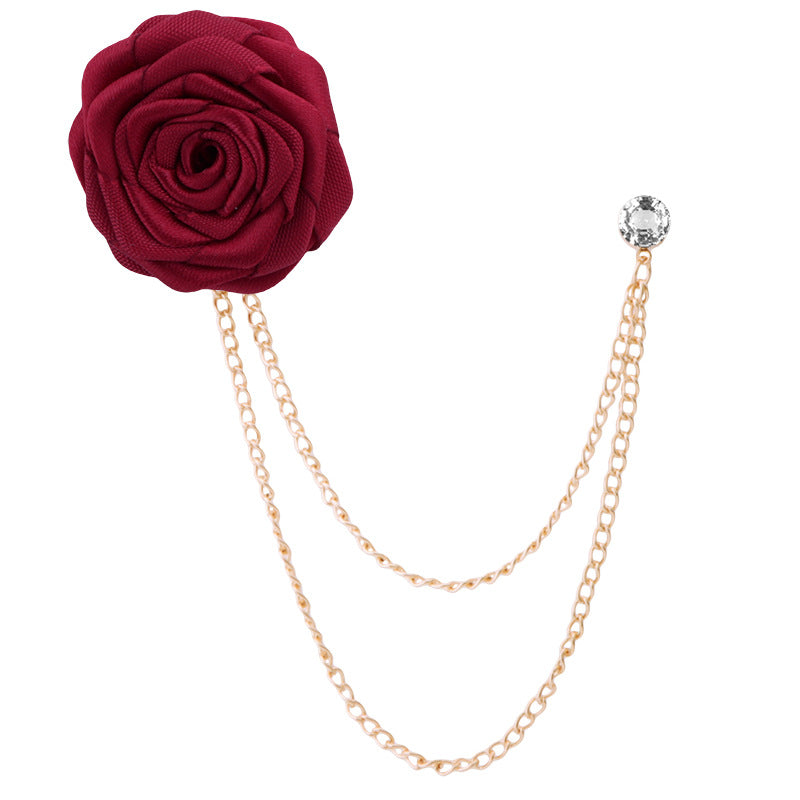 Men's Wedding Ceremony Groom Handmade Rose Chain Brooch NovaCart