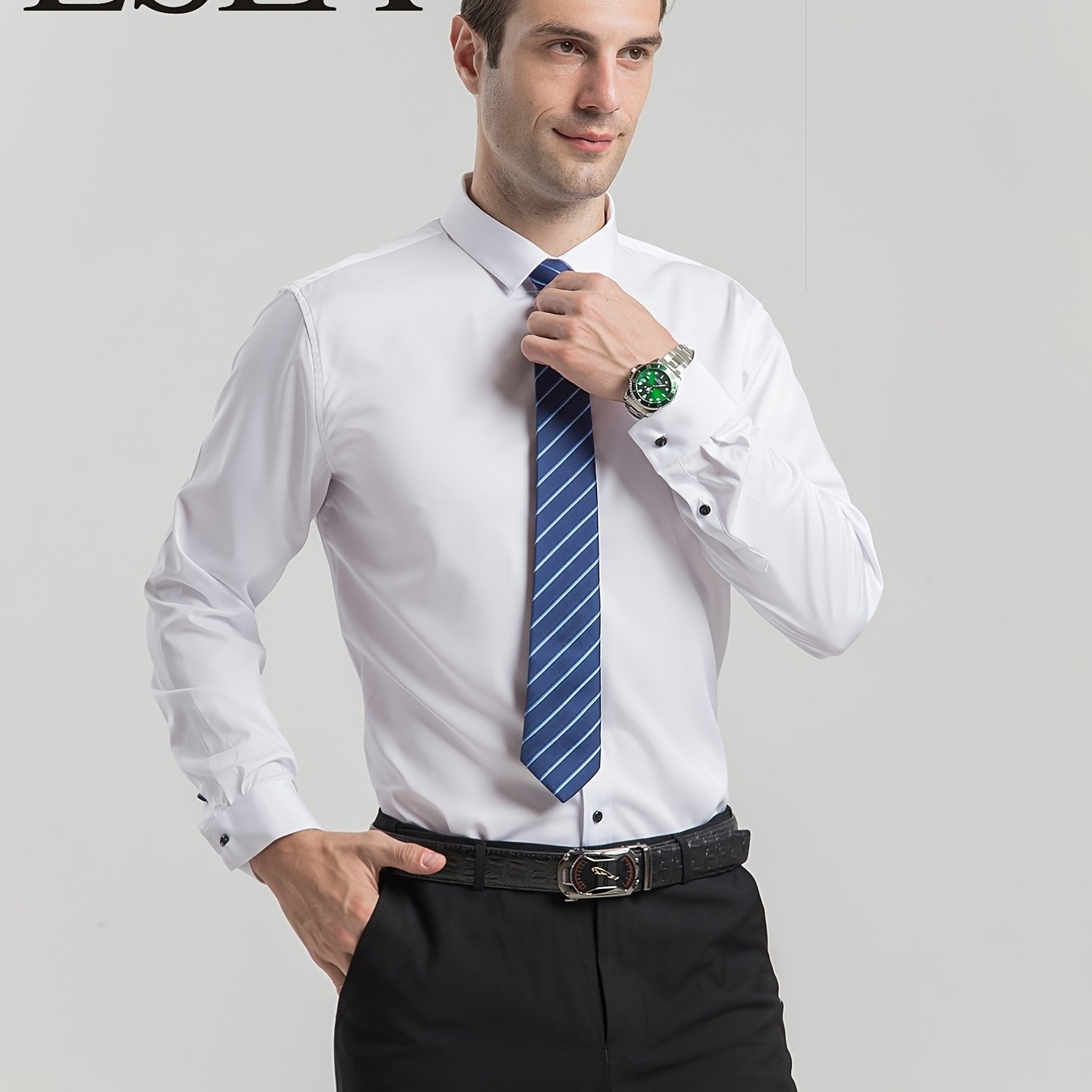 Men'S Stretch Slim-Fit Formal Shirt Without Pockets, Light Business Turn- Collar Long-Sleeved Shirt, Men'S Business Shirt, Wrinkle-Resistant And Durable Solid Color Formal Long-Sleeved Shirt with Buttons And Pockets, Suitable NovaCart