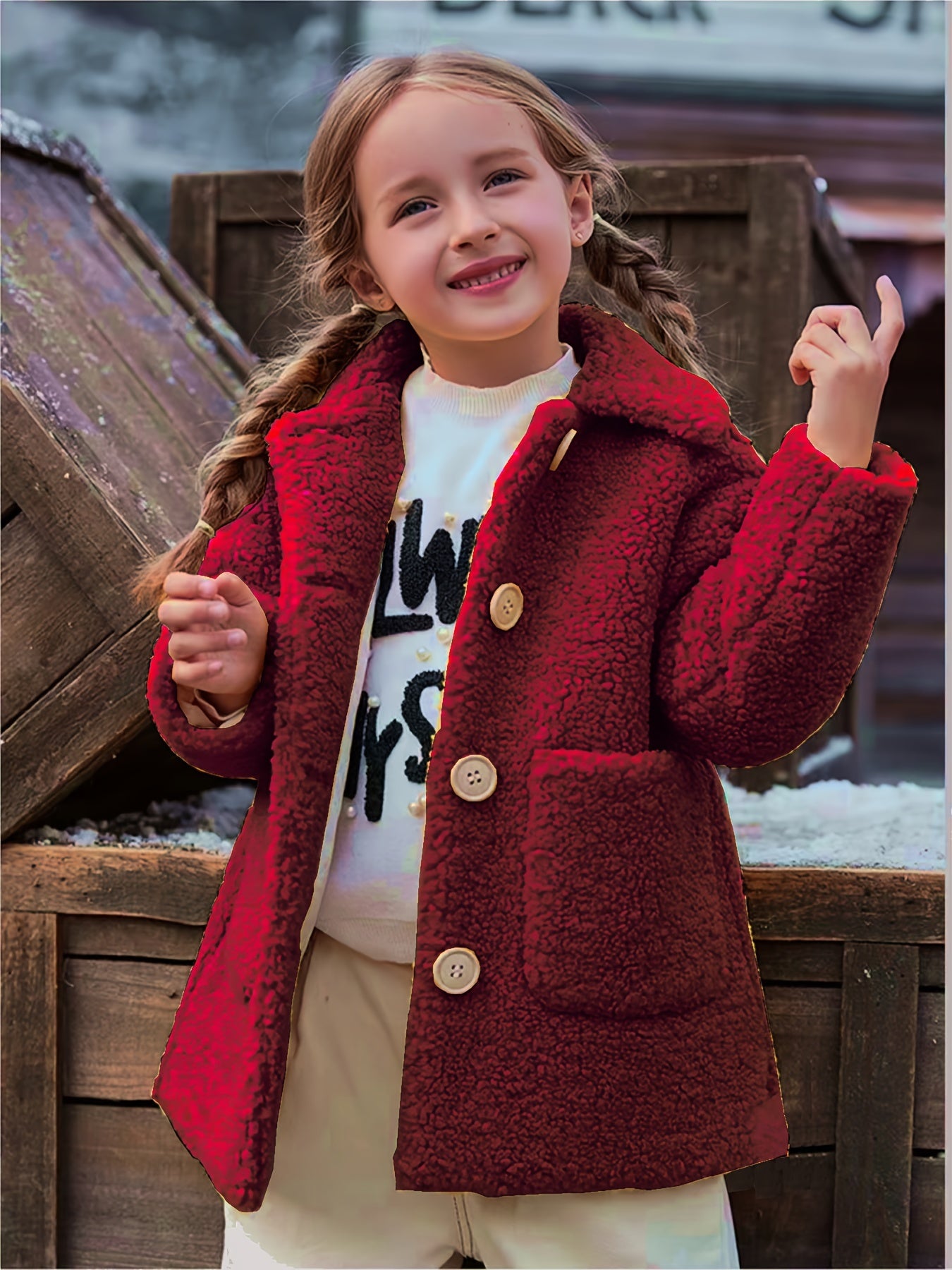 Girls' Lamb Fur Jacket | JOMAKE Korean-Style Lapel Collar, Two-Tone, Warm Windbreaker with Pockets, Lining, Button Closure, Long Sleeves for Winter NovaCart