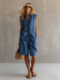 Women's Linen Shirt and Shorts Set – Sleeveless Summer Two-Piece FitiqueFit
