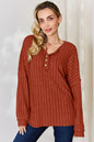Basic Bae Full Size Ribbed Half Button Long Sleeve T-Shirt New Era Fashion LLc