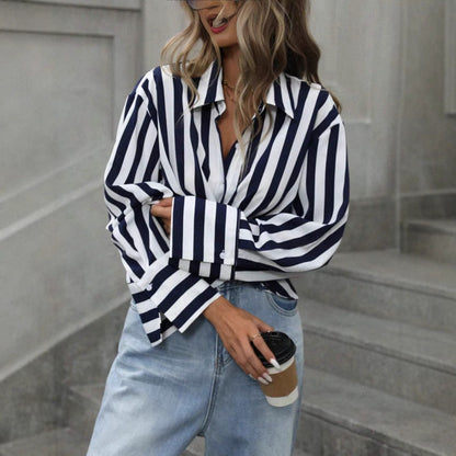 Women's Striped Long-Sleeve Loose Shirt – S–2XL FitiqueFit
